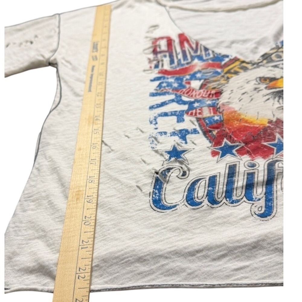 Patriotic Eagle Graphic Tee Distressed USA Americana Festival Boho Boxy Large - Picture 5 of 9